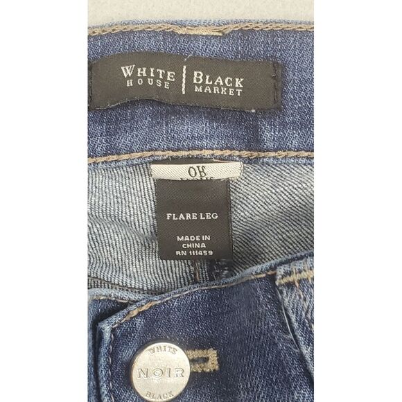 White House Black Market Jeans 26 Blue Flare Noir Stretch Dark‎ Wash - Picture 3 of 11